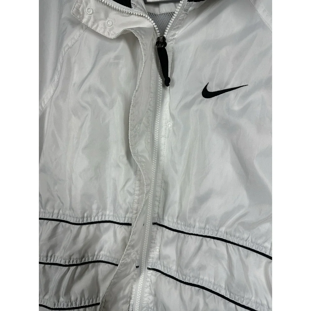 Vintage Nike Windbreaker Jacket Womens XL 16-18 White Black Big Swoosh Y2K